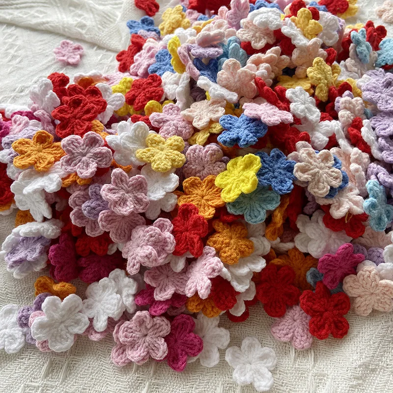60Pcs/100Pcs 2.8CM/1.10″ Handmade Colorful Crocheted 3D Flower Knitted Patch Craft Ornament DIY Clothing Sewing Supplies Lace