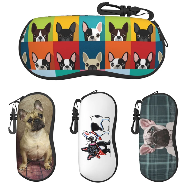 

French Bulldog Eyeglass Case Ultra Light Portable Travel Zipper with Carabiner Pet Frenchie Animal Sunglasses Case