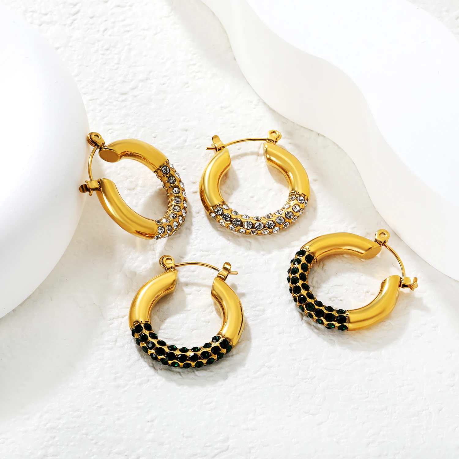 ASONSTEEL الفولاذ المقاوم للصدأ جولة هوب أقراط للنساء الفاخرة مكعب زركونيا القرط مقاوم للماء الملمس المعدني مجوهرات الزفاف #6