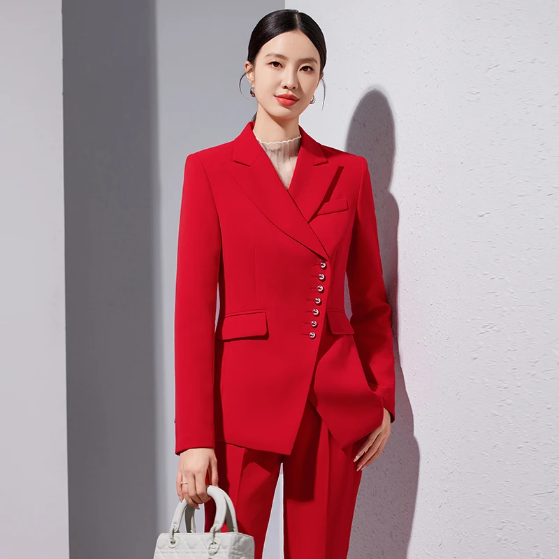 ZJYT Business Formal Blazer Pant Set Women 2 Pieces Autumn Elegant Lady Long Sleeve Jacket Trousers Suit Plus Size Outfit Female