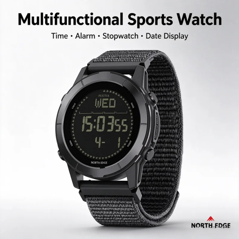 NORTH EDGE LITECORE Men's Digital Sports Watch Waterproof 50M Super Light Outdoor Wristwatch with Compass Pedometer