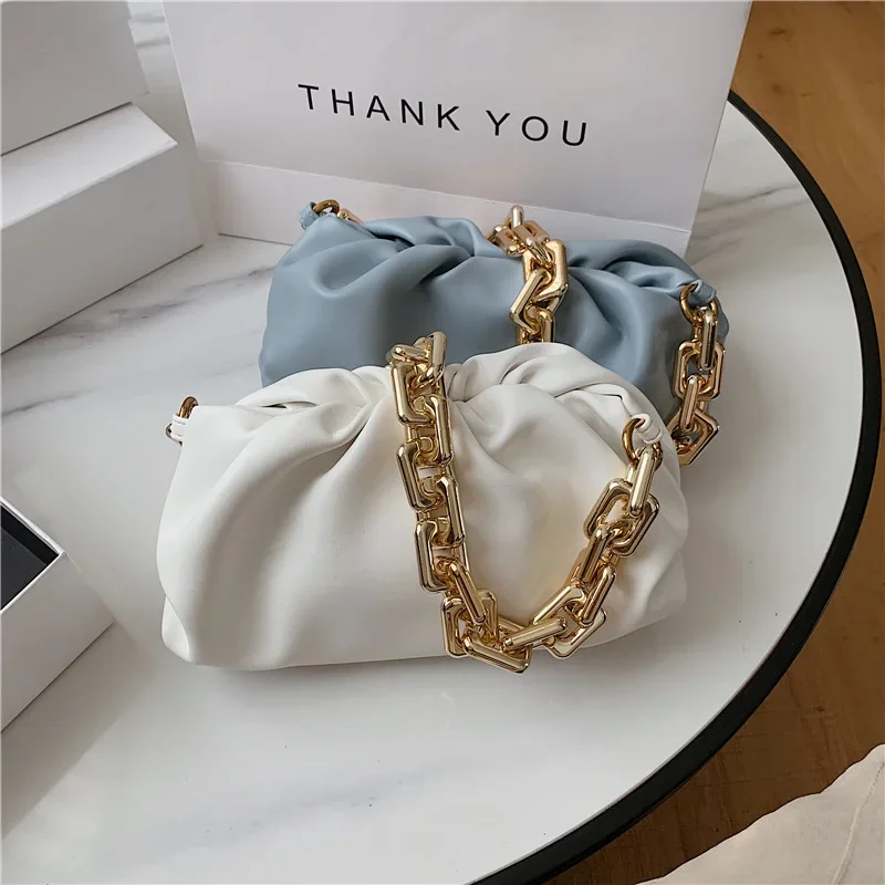 Solid Color Pleated Tote Bag Fashion High-quality Soft Leather PU Chain Handbags Designer Handbag Travel Shoulder Armpit Bag