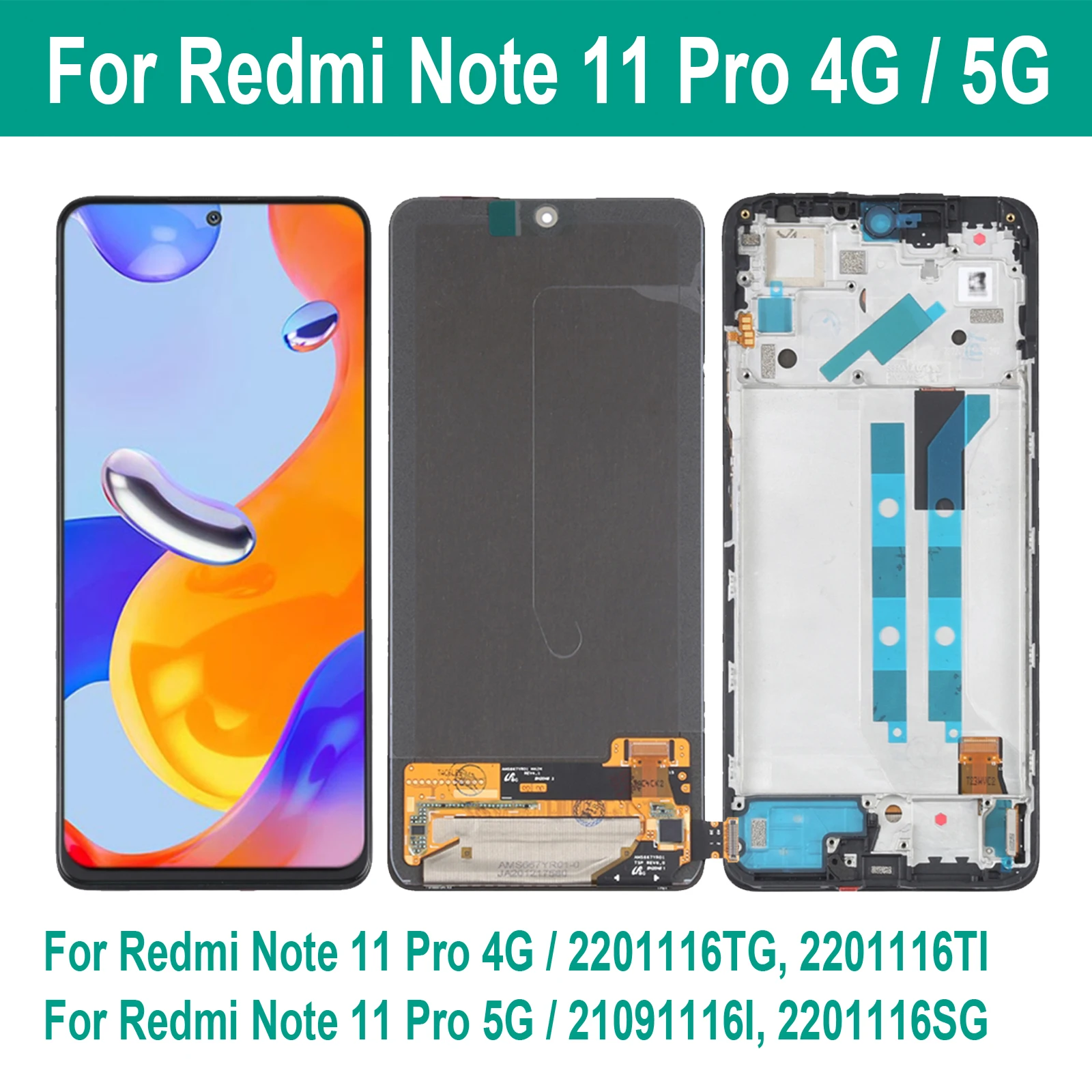 

AMOLED For Xiaomi Redmi Note 11 Pro 5G LCD Display 2201116TG 2201116TI 21091116I 2201116SG Digitizer Touch Screen