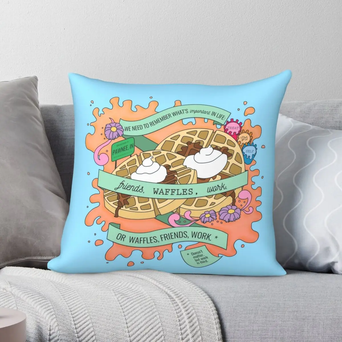 

Friends Waffles Work Parks And Rec Pillowcase Polyester Linen Velvet Pattern Zip Decor Throw Pillow Case Bed Cushion Cover