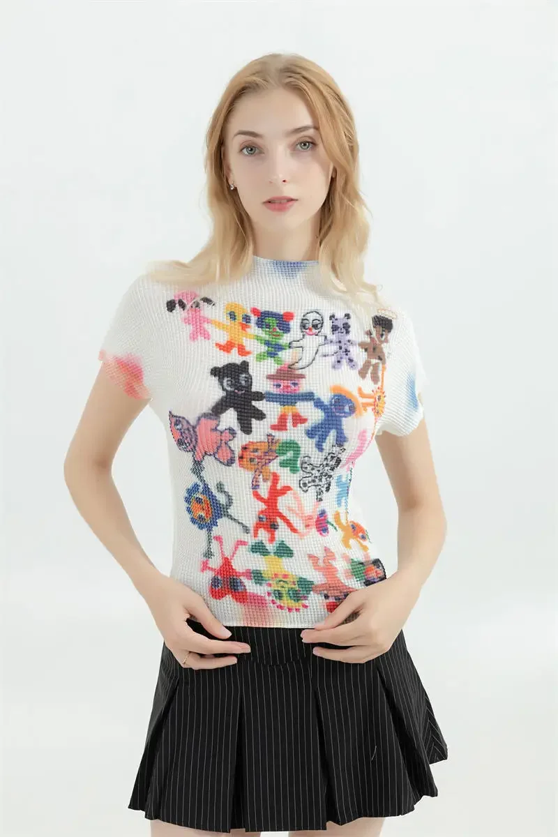Frauen T-shirt Harajuku Koreanische Y2k Grafik Druck Kurzarm T Top Kleidung Mode Vintage Streetwear Oansatz T-shirts Sommer – Detail 6