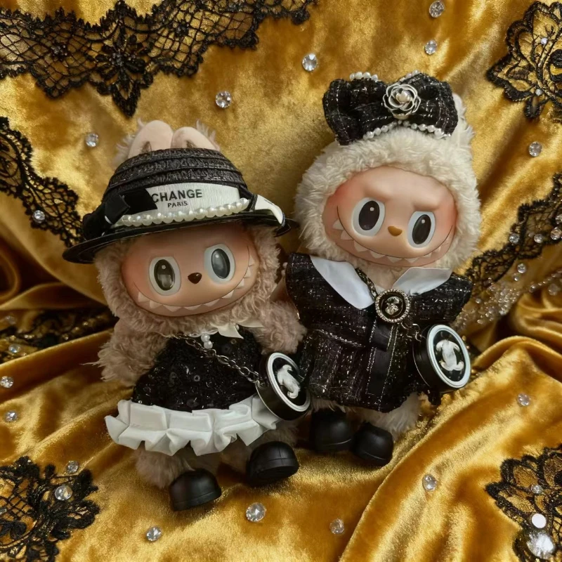 

Одежда для Labubu, классическое черно-белое модное элегантное платье с блестками для кукол V1/V3, аксессуары, подарок для девочки