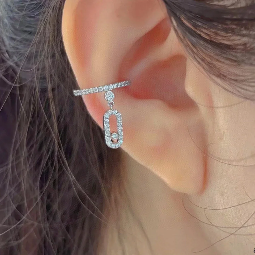 

CY 925 Sterling Silver Luxury Jewelry Fashion Asymmetric Design Women's Diamond Pendant Ear Clip.