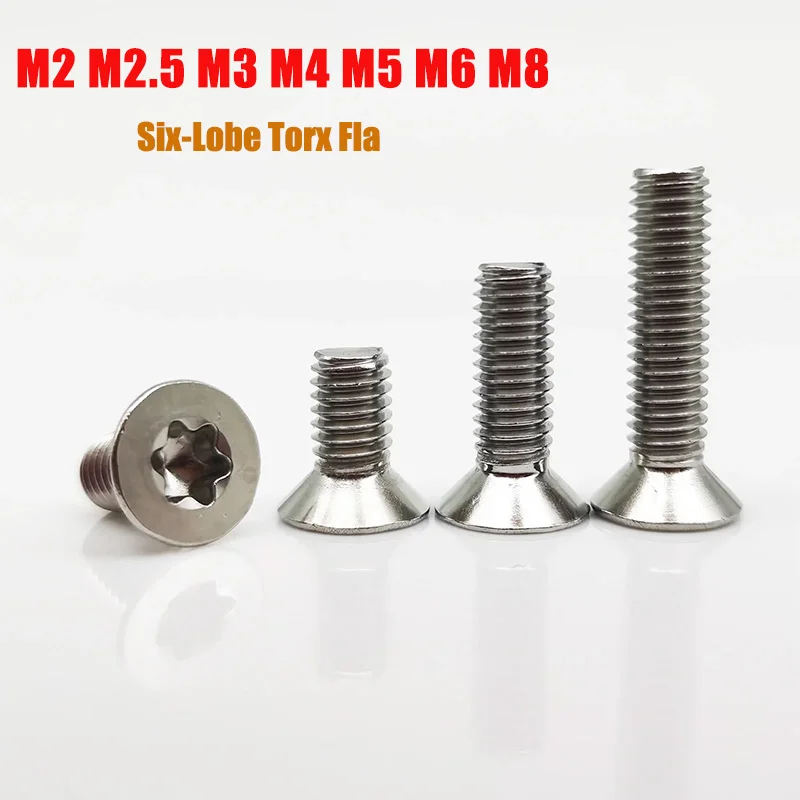 

10pcs-100pcs M2 M2.5 M3 M4 M5 M6 M8 304 Stainless Steel Six-Lobe Torx Flat Countersunk Head Internal Plum Anti-Theft Screw Bolt