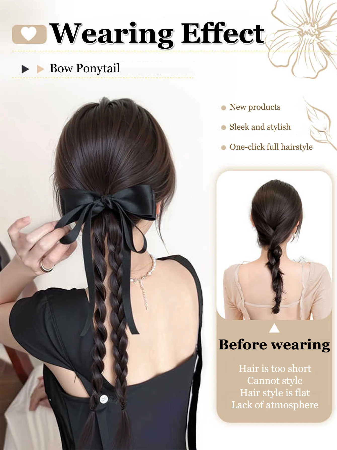 FORLISEE Synthetic 18 Inch Bow Claw Clip High Ponytail with Double Twist Long Braid Hair Accessories New Chinese Ponytail Wig image 2