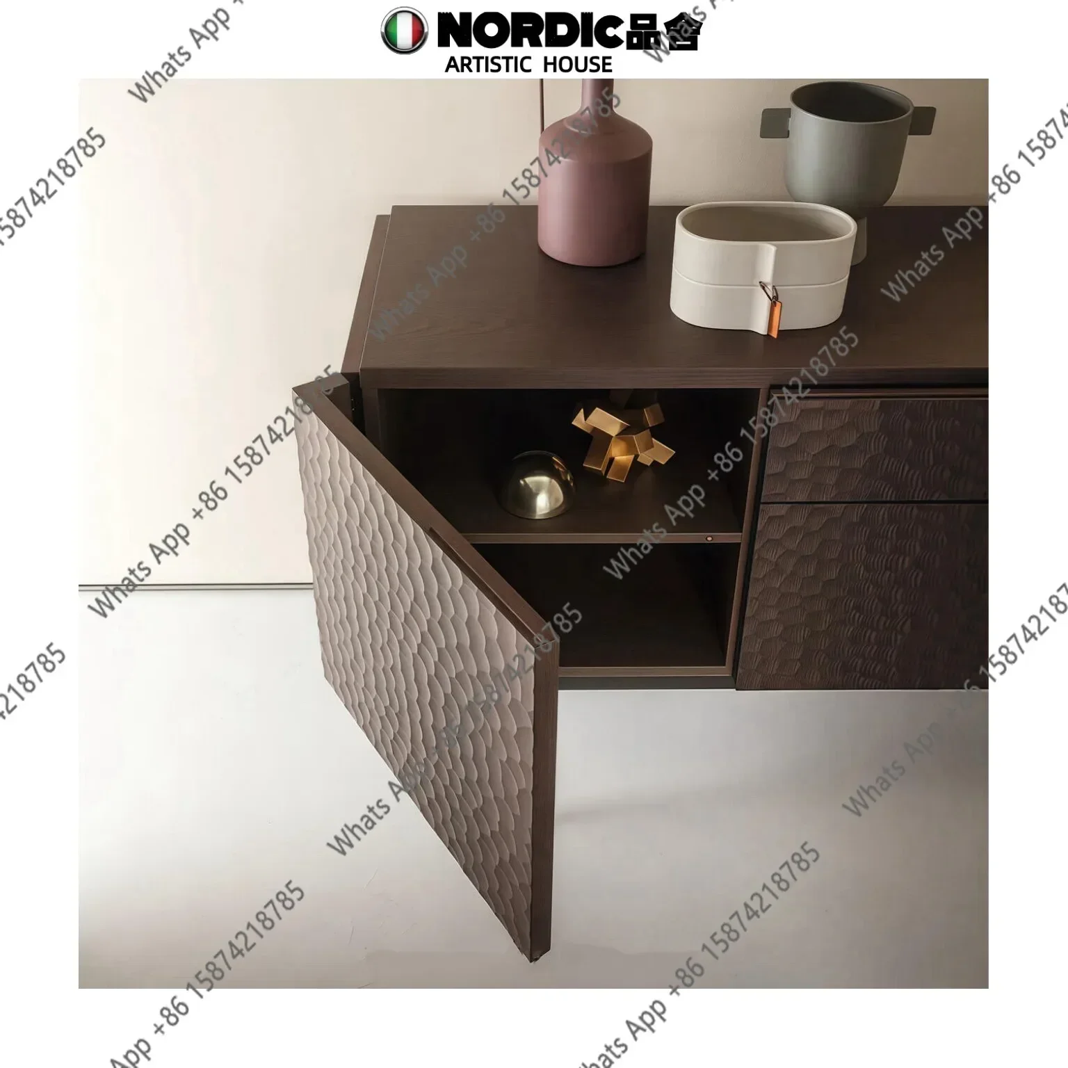 I HEk Medieval Style Designer Solid Wood Hammer Pattern Dining Side Cabinet Wabi Wind TV Cabinet Living Room Storage Cabinet Ame