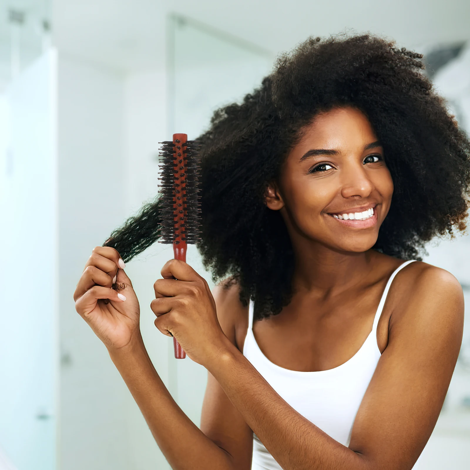 

Pig Bristle Round Hair Brush Nylon Bristles Styling Comb Blow Drying Curling Straightening Spiral Detangling Brush for Short