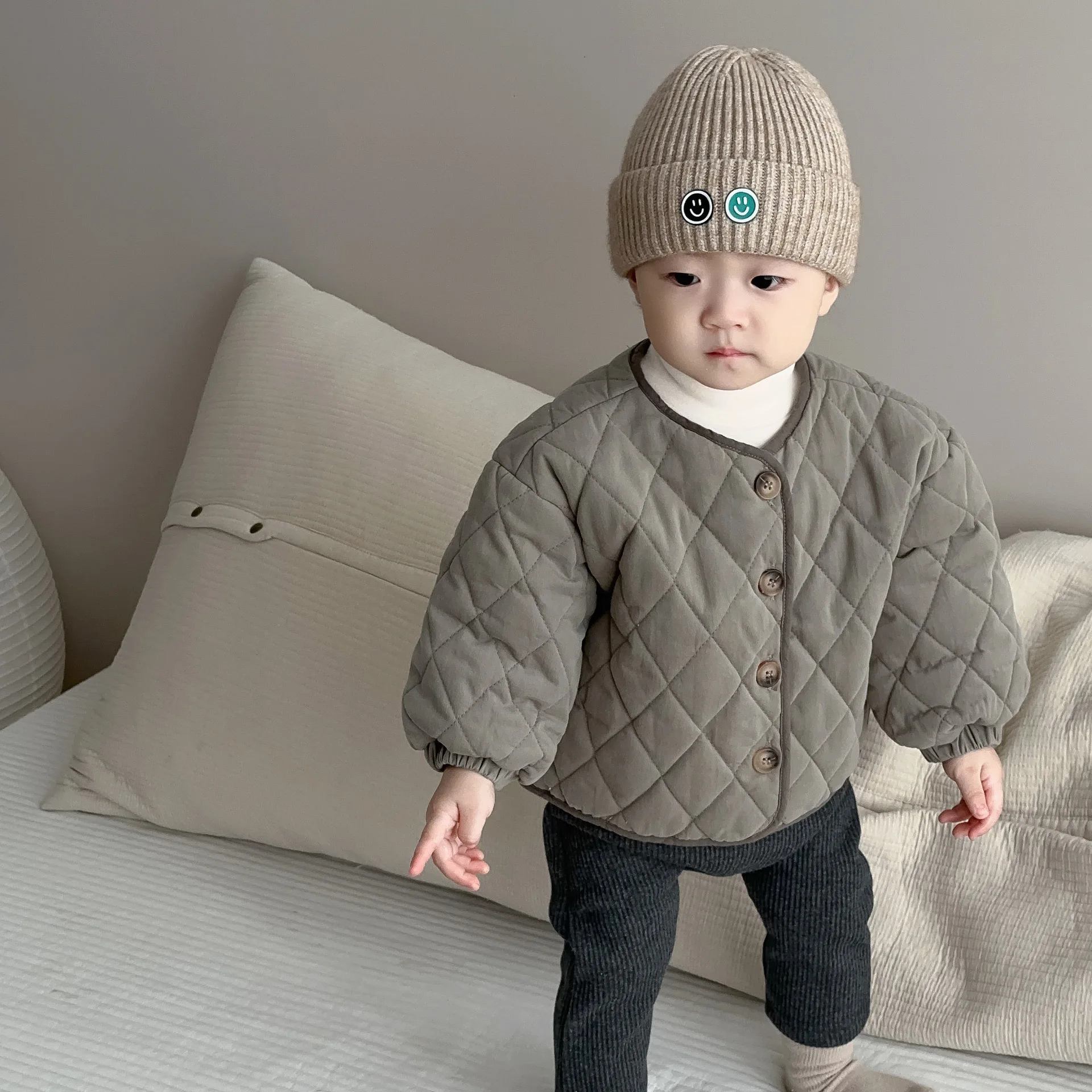 2024 Winter New Baby Long Sleeve Warm Coat Kids Single Breasted Casual Thick Jacket Boy Girl Plus Velvet Infant Padded Jacket