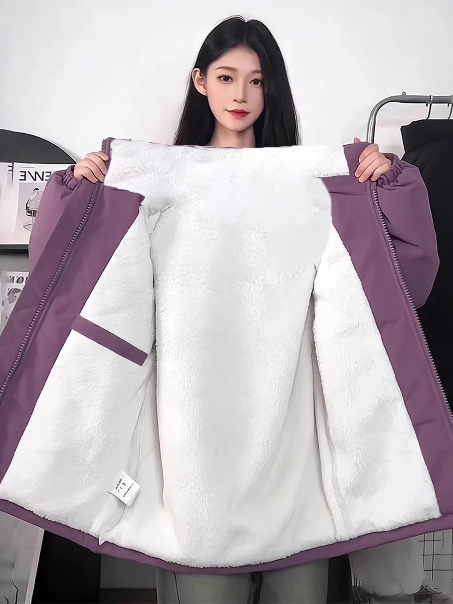 

Warmth Thickened Short Lamb Velvet Jacket Purple Taro Winter Men's Cotton Clothes Stand Collar Bread Style Youth Fashion