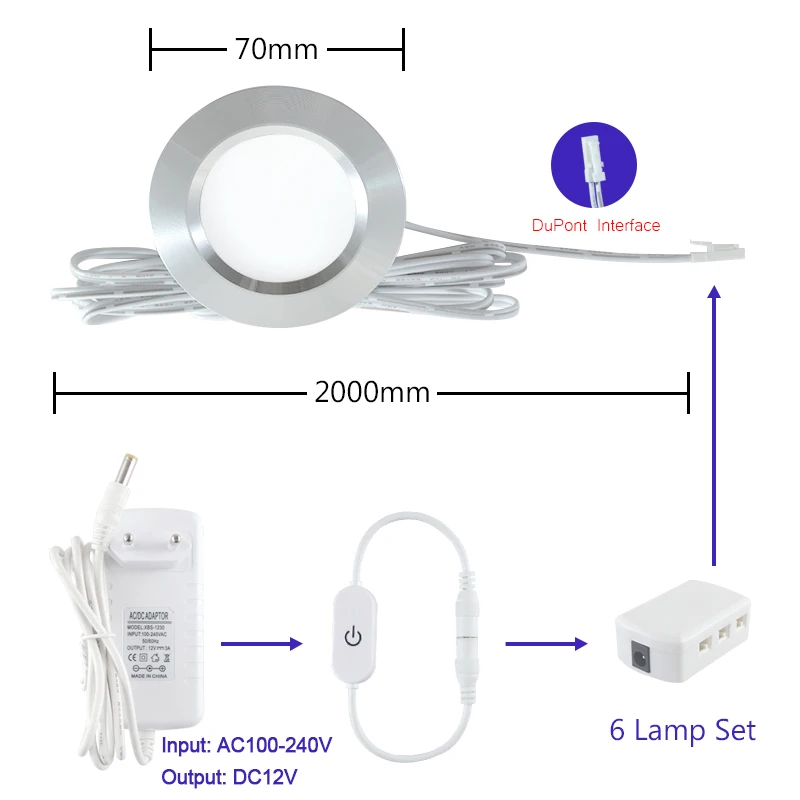 Led Under Cabinet Lamp 12V 3W 5W Touch Dimmer Switch Counter Lights Silver Color Aluminium Lighting Kit for Cupboard Kitchen