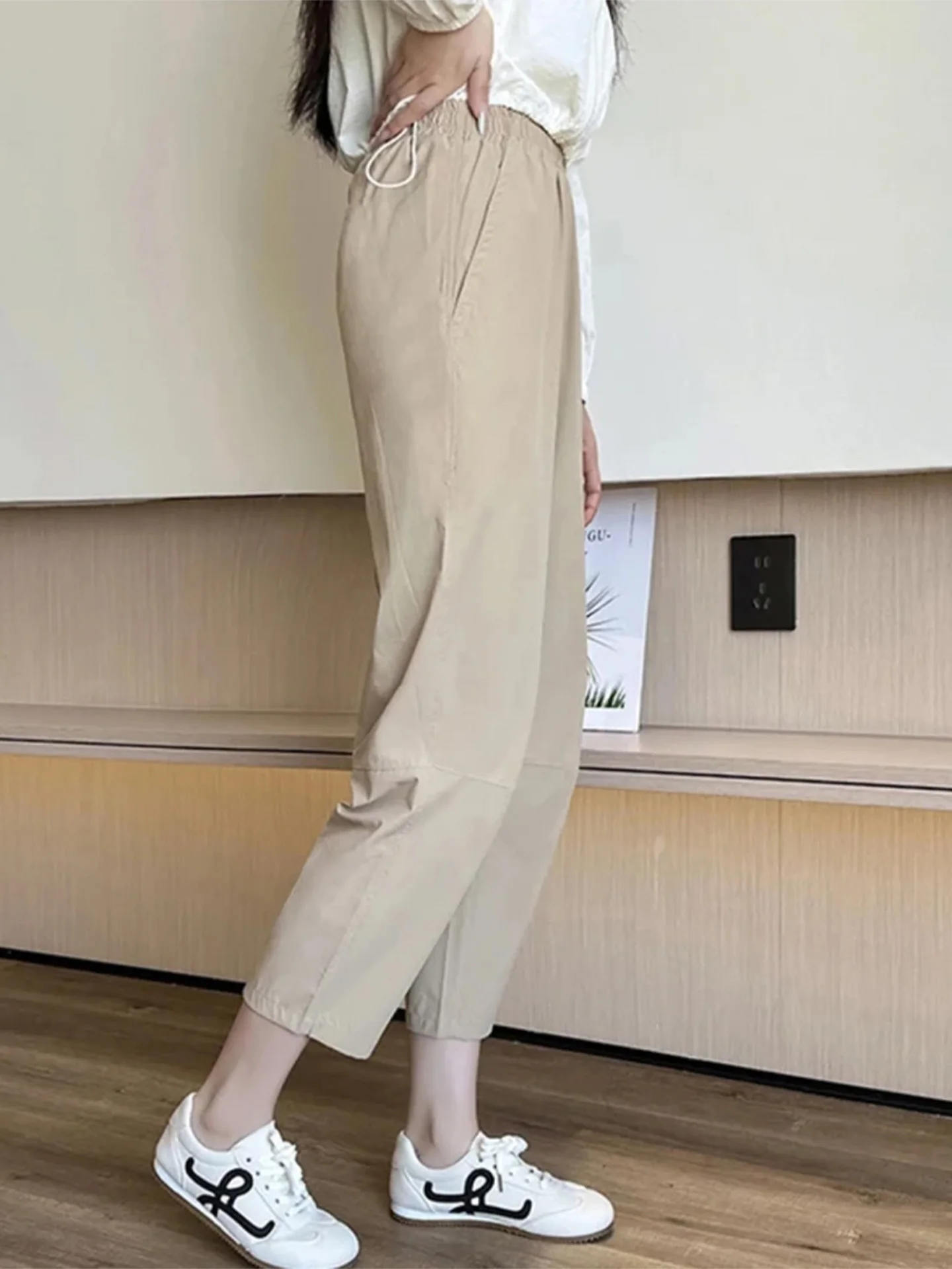 アイスシルク速乾スポーツパンツ レディース 夏 薄手 大きいサイズ ゆったり 日焼け防止 ハーランパンツ 小さいサイズ 九分丈 カジュアルパンツ