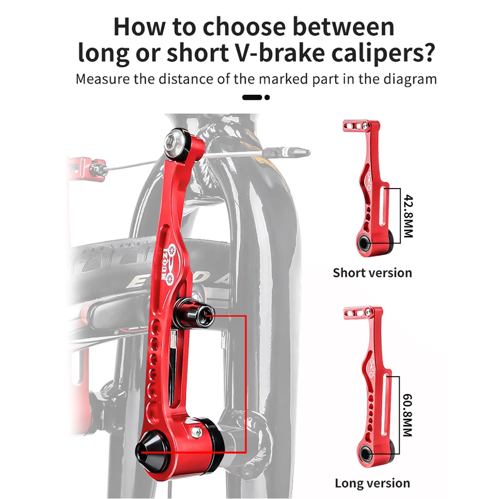 MUQZI 4 Color V Brake Caliper MTB Road Folding Bike CNC V Brake Caliper For Front/Rear Wheel Long & Short Arm Brake Set