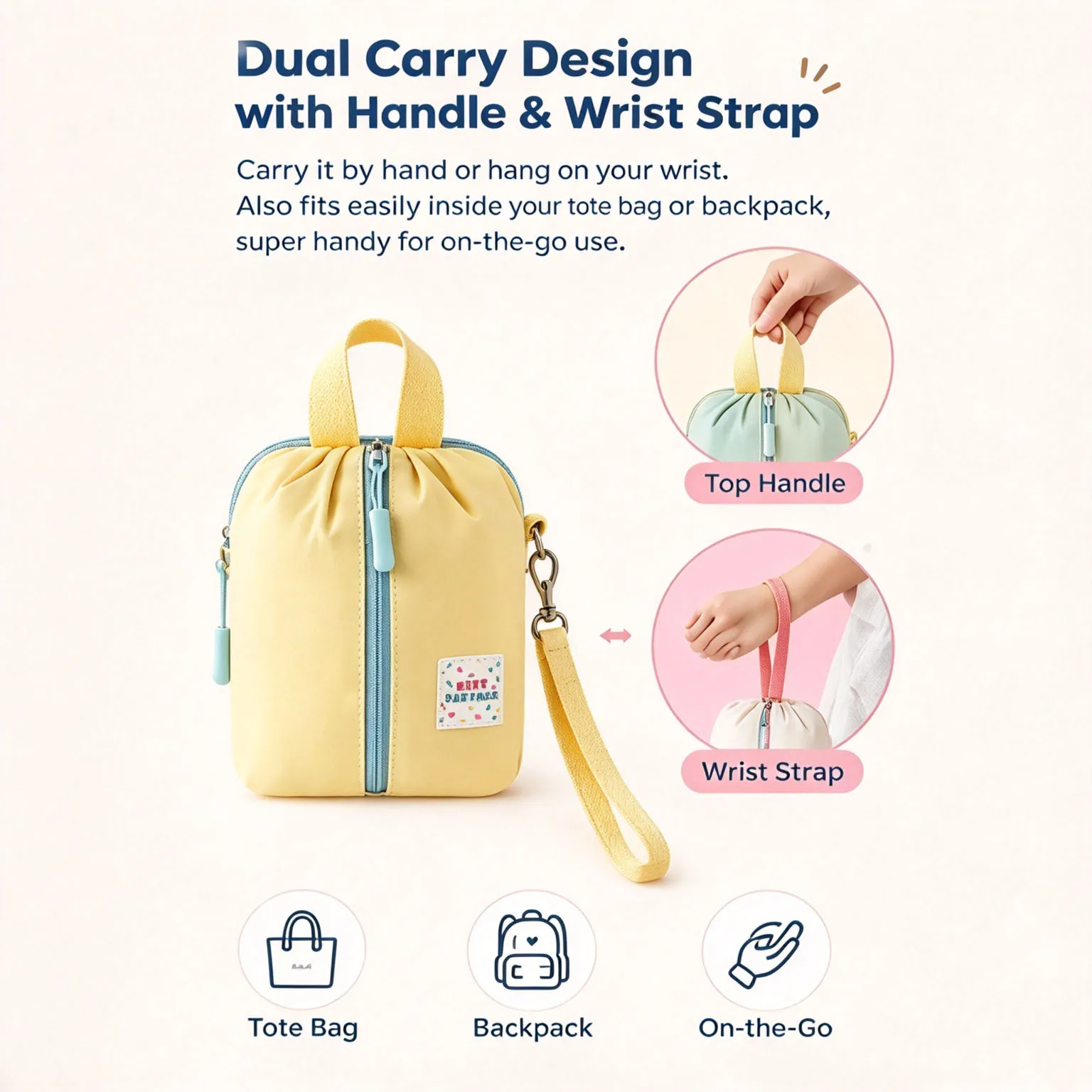 Cute Pastel Mini Makeup Bag Portable Cosmetic Storage Pouch with Handle Wristlet Lightweight Small Toiletry Bag for Daily Travel