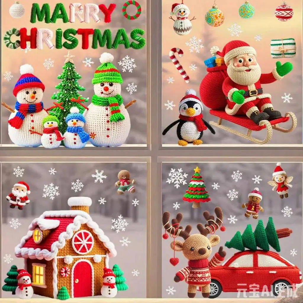 Christmas Cartoon Wool Scarf Snowman English Letter Glass Sticker Bedroom Window Static Sticker