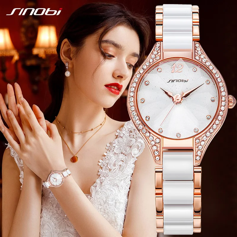 SINOBI Elegant Fashion Watch Fashion Hot Sales Watches Women Ladies Luxury Clock Golden Diamond Dropshipping Quartz Wristwatch