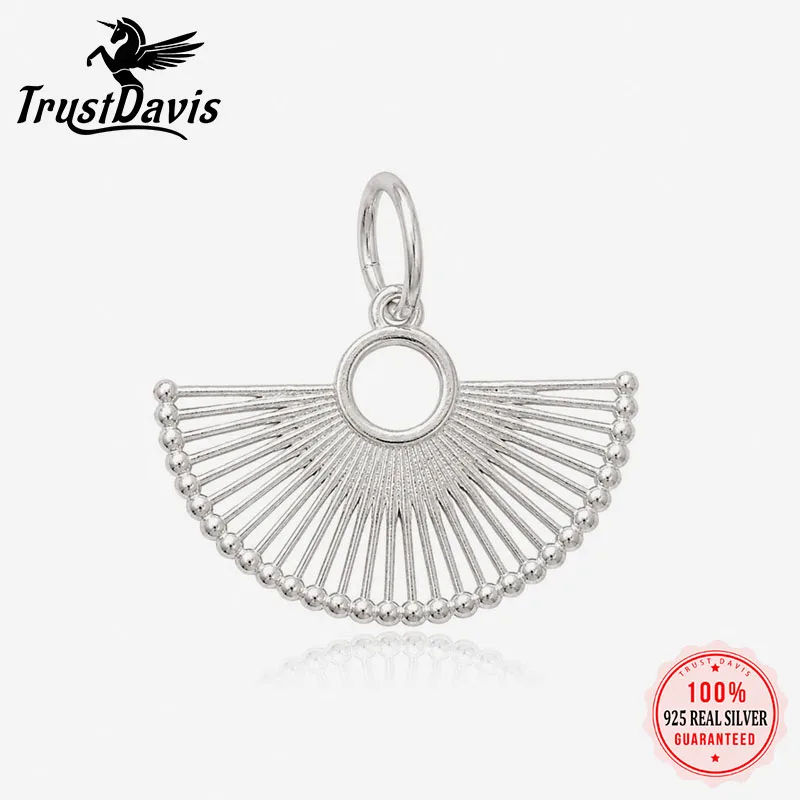 TrustDavis 925 Sterling Silver Classic Retro Pendant Hollow Sector Small Gift for DIY Bracelet Necklace Jewelry Making DZ1938