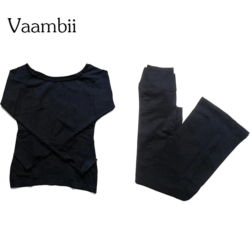 Vision Long Sleeve Top+Flares 2Pcs Seamless Off Shoulder Long Sleeve Yoga Top & Peach Butt Leggings Suit GYM Women Sets