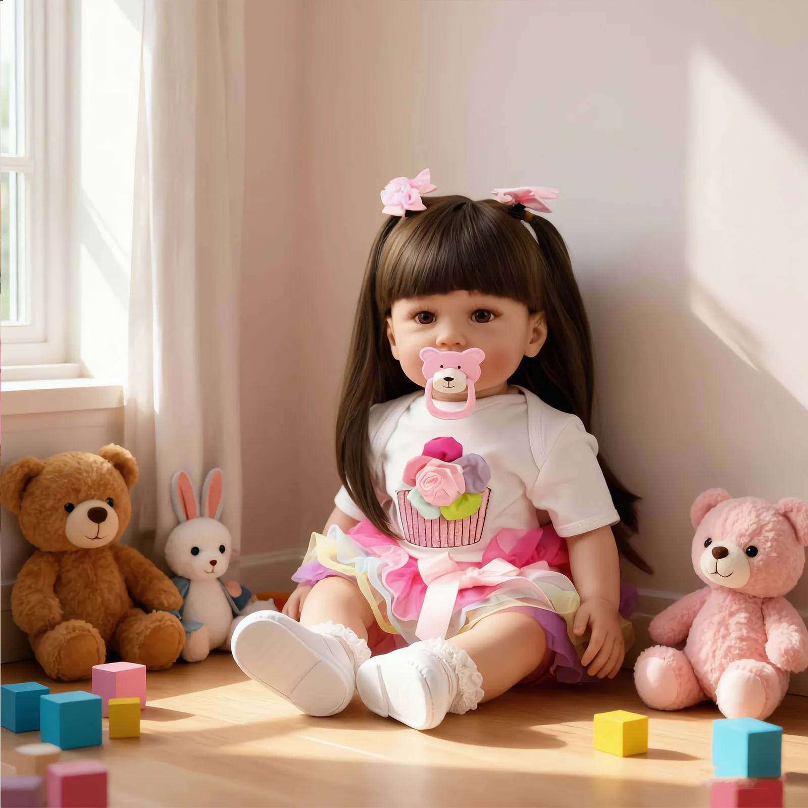 

22" Realistic Reborn Baby Doll - Handmade Lifelike Toddler Girl Doll with Cute Rainbow Cupcake Tutu Outfit & Matching Shoes, Reborn Doll for Kids 3+, Ideal Birthday/Christmas Gift