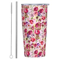 Stainless Steel Tumbler Pretty Rose Mugs Cup With Straws Watercolor Floral Driving Cold Drink Water Bottle Keep Heat Coffee Mug