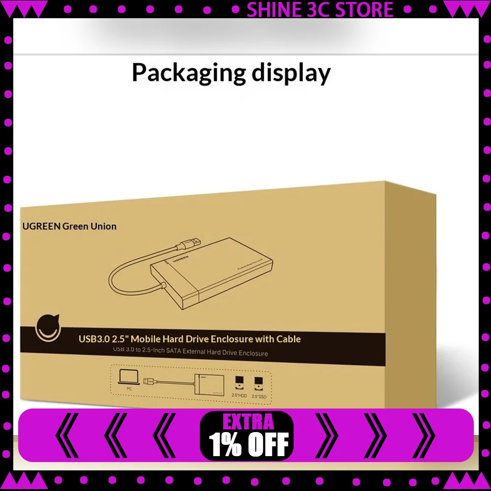 UGREEN US221 30847 Tool Free 2.5 Inch SATA to USB 3.0 External Hard Drive Enclosure HDD SSD Case