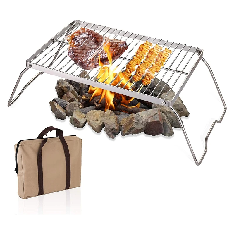 Folding Campfire Grill Heavy Duty Steel Grate With Portable Over Fire Camp Grill For Outdoor Cooking Grill Traveling