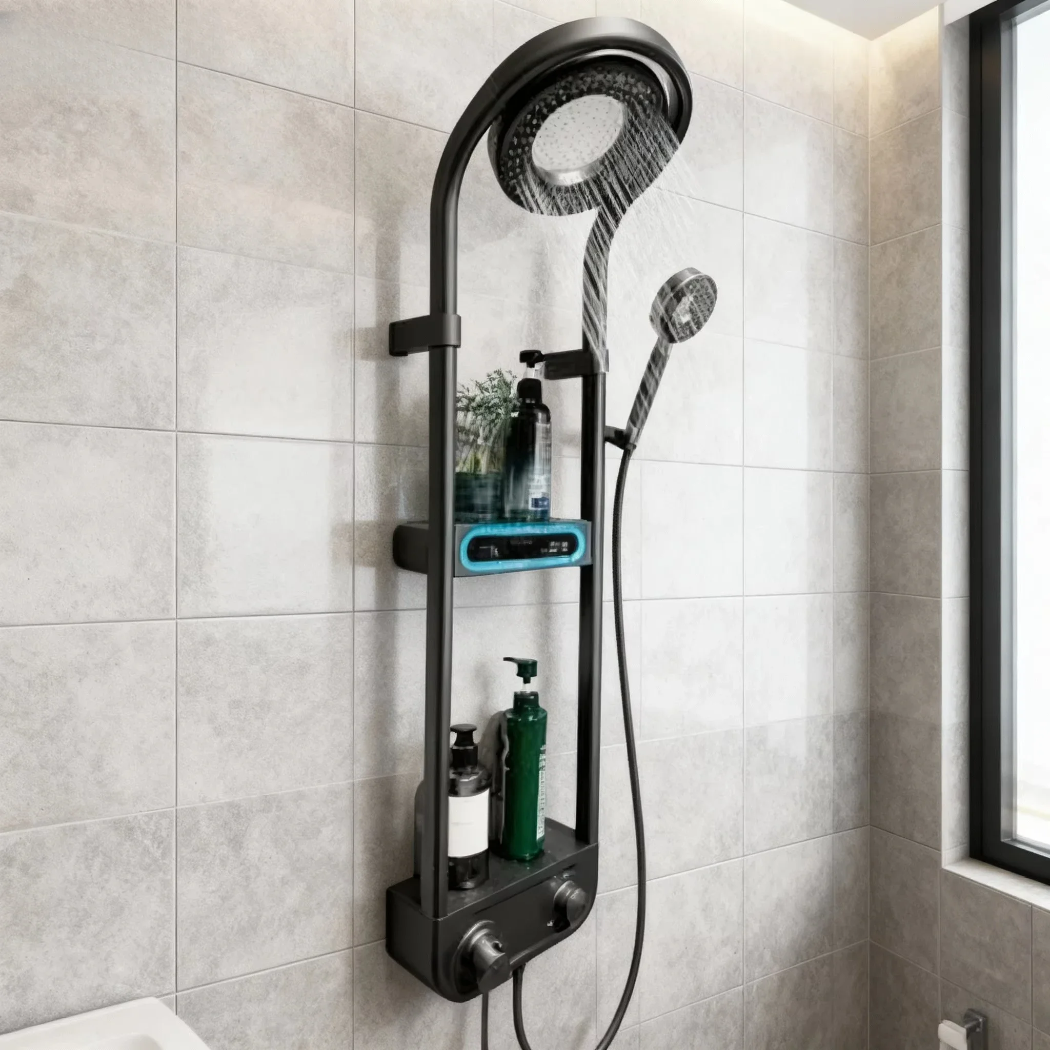 Bathroom Set with Rainfall Faucet Design Rainfall Waterfall Mixer Hot and Cold Digital Thermostatic Shower Set