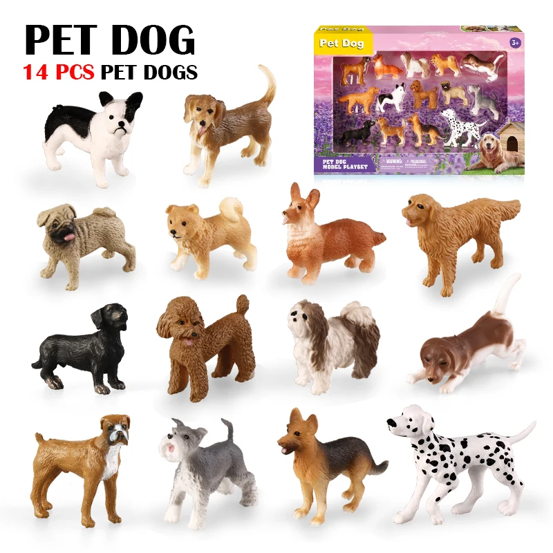 

14 шт. реалистичные фигурки собак, имитация мопса, Тедди, Бигль, Модель Горги, фигурки, развивающие игрушки, детская подарочная коробка