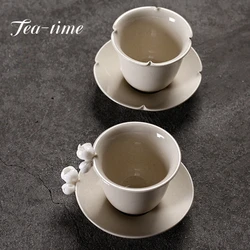 2pc/set 45ml Creative Hand-kneaded Flower art Tea Cup retro Plant Ash Glaze Ceramic Teacup Single Master Cup Kung Fu Teaware Set