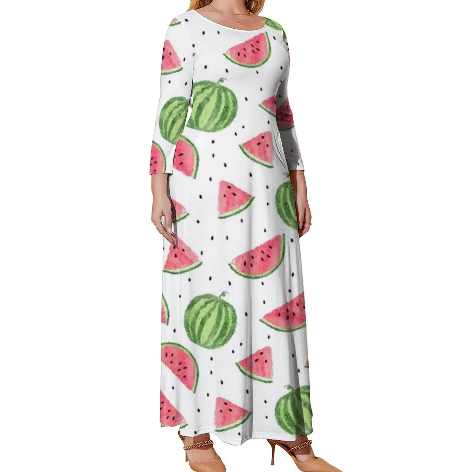 

All-Over Watermelon Print Long Sleeved Dress luxury woman party dress Bridesmaid dress woman long women summer