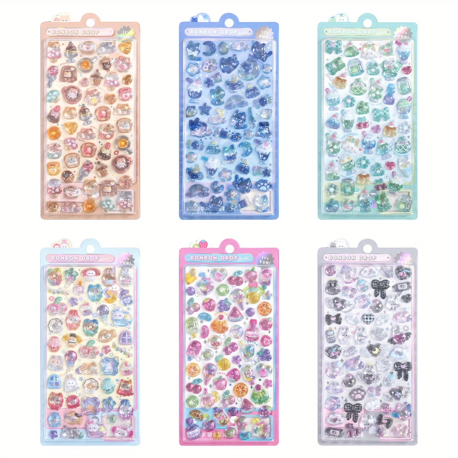 สติกเกอร์ 3 มิติแบบนำกลับมาใช้ใหม่ได้ 3 ชิ้น - ลายไอศกรีมน่ารัก สีฟ้าขาว ดีไซน์สวยงาม กาวเหนียวแน่น ไม่ทิ้งคราบ สำหรับงานสมุดภาพ งานฝีมือ