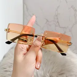 Rimless Rectangle Sunglasses for Women Men Vintage Shades Fashion Frameless UV400 Protection Lens Sun Glasses