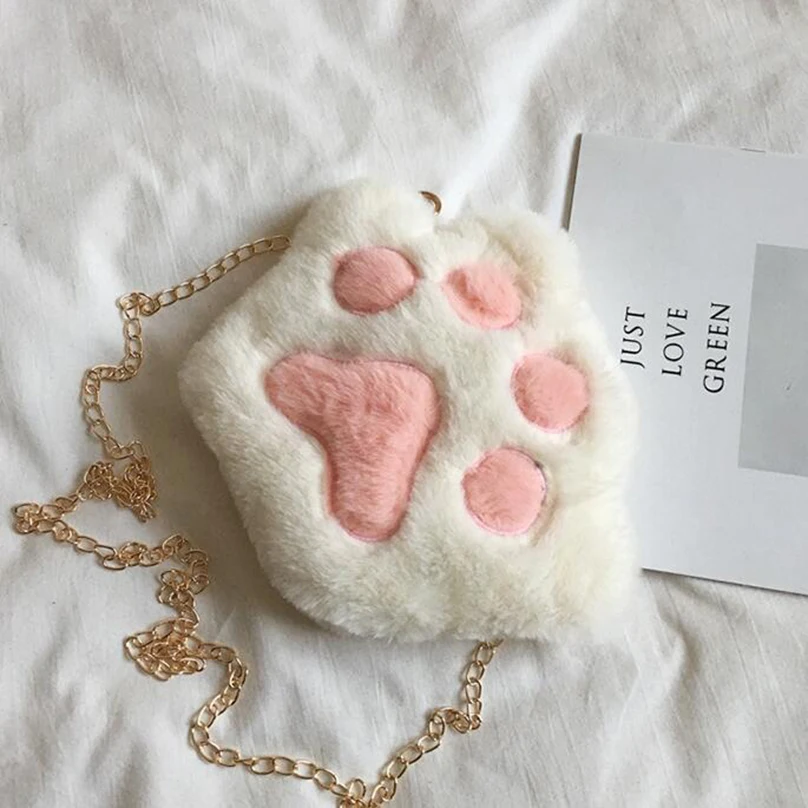 Cute Bear Paw Girls Chain Zipper Shoulder Bag Lovely Children\'s Soft Plush Coin Purse Baby Boys Accessories Small Crossbody Bags