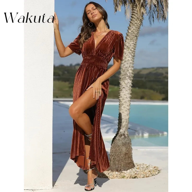 Wakuta Luxury Women's Retro V-Neck Velvet Maxi Special Dress Wedding Guest Formal Party Long Vestidos De Fiestas Elegantes Mujer