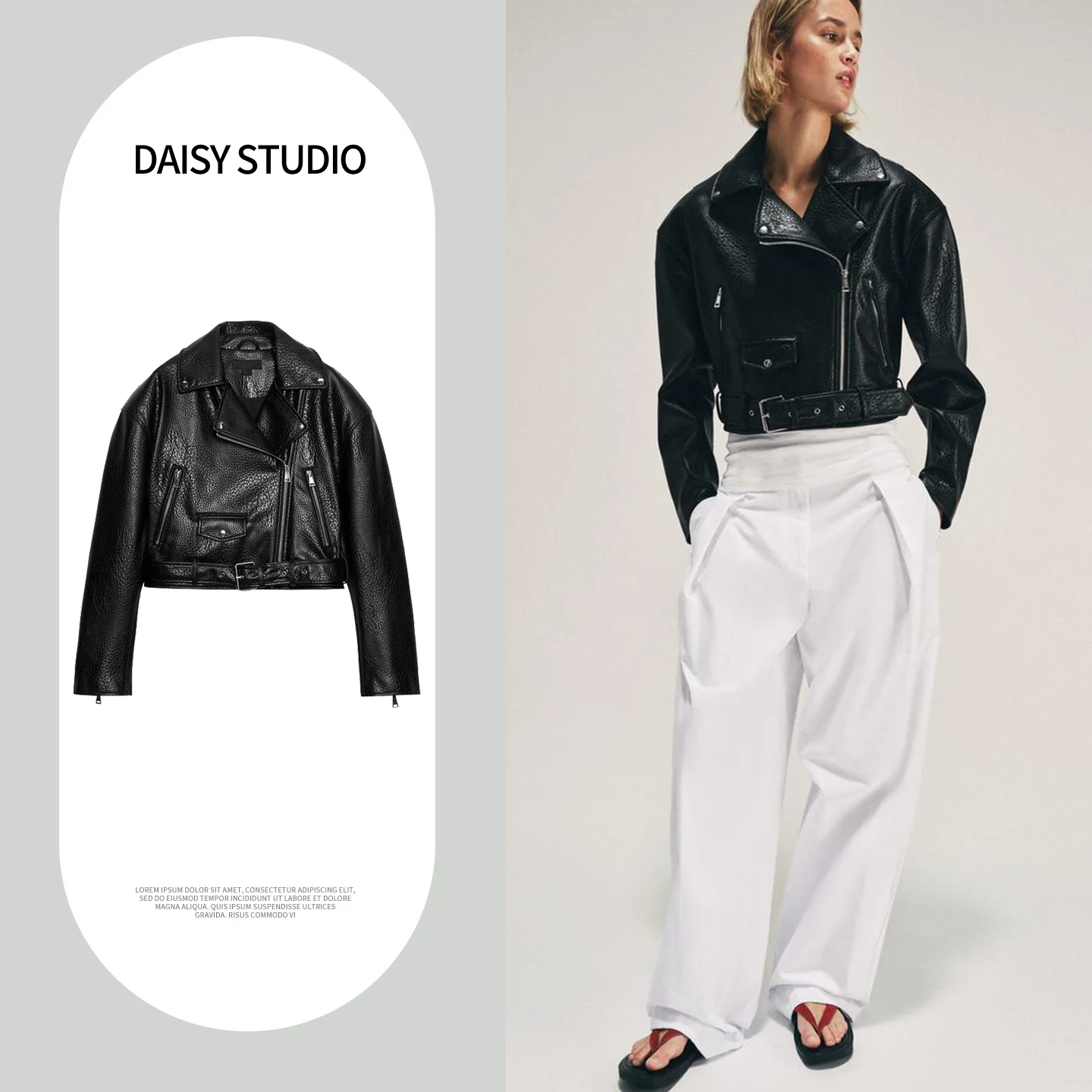

Spring Summer New Women's Motorcycle Style PU Leather Simulation Double Flap Zipper Long Sleeve Jacket Outerwear 3046094