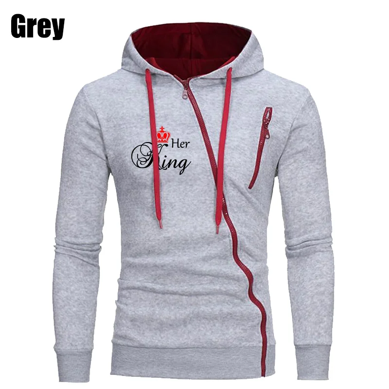 

Men Fashion Hooded Sweatshirt Spring Autumn King Pirnted Long Sleeve Warm Casual Sport Zipper Male Sweatshirts