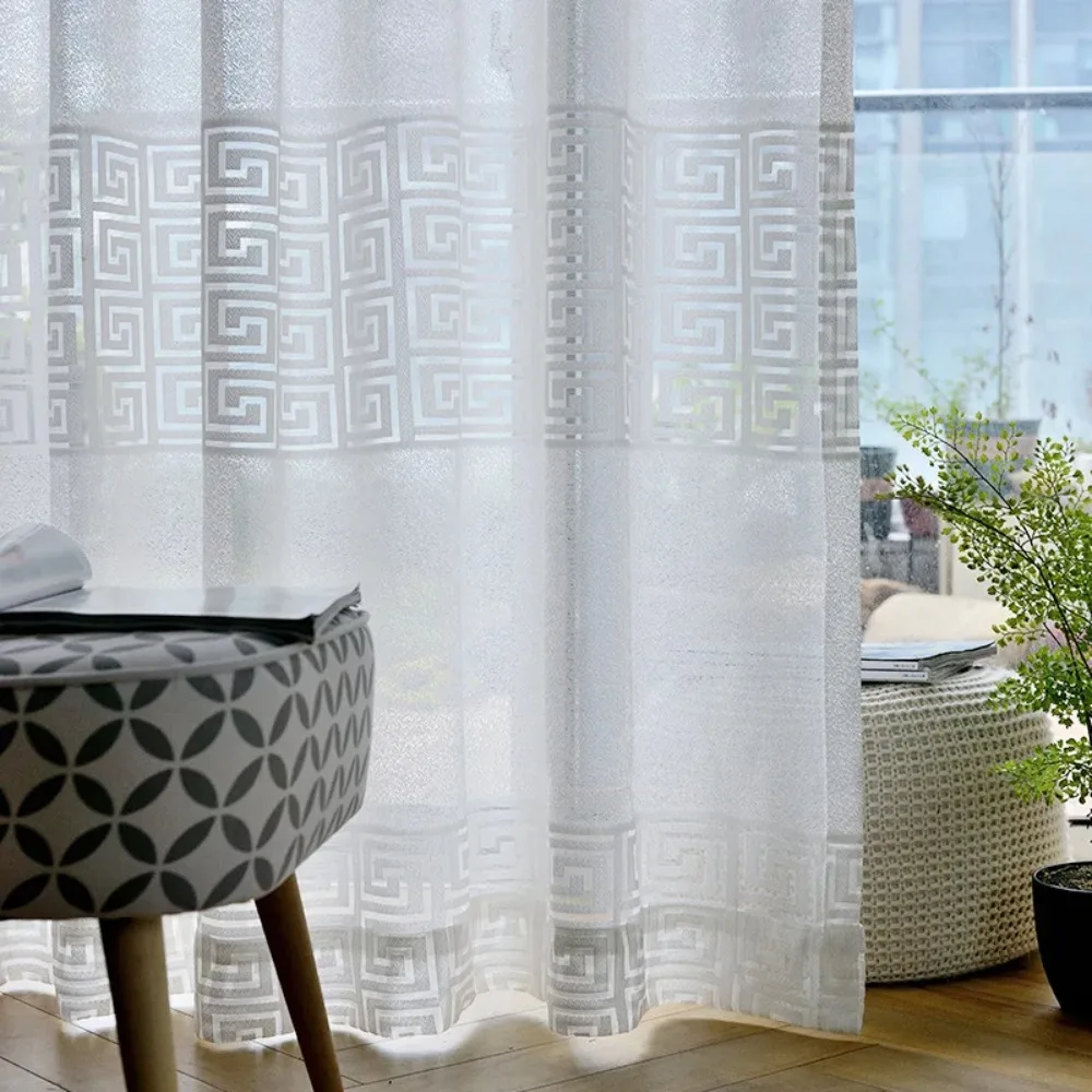 Woven Pattern Hollow Out Embroidery White Screen Window Screen Curtains for Living Room Bedroom French Window
