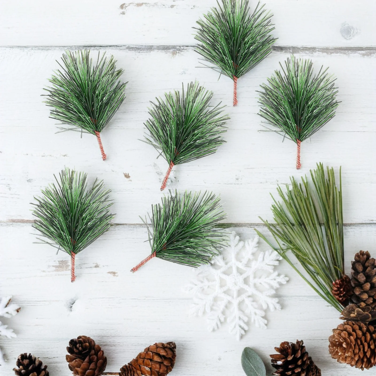 

24Pcs Artificial Christmas Pine Branches Pine Picks Premium Material for Tree Ornaments Holiday Decorations Party Supplies