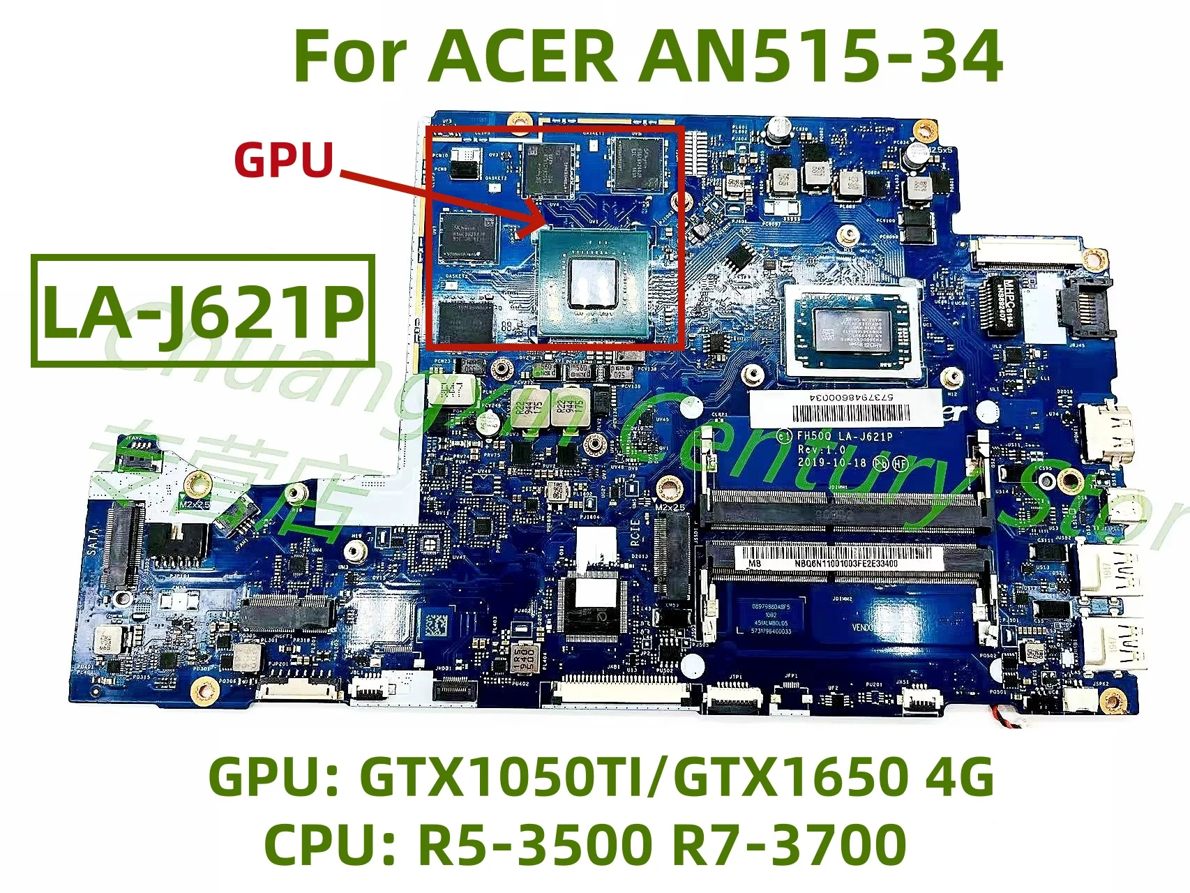 LA-J621P motherboard for ACER AN515-34 laptop CPU: R5-3500 R7-3700 GPU: GTX1050TI/GTX1650 4GB 100% tested