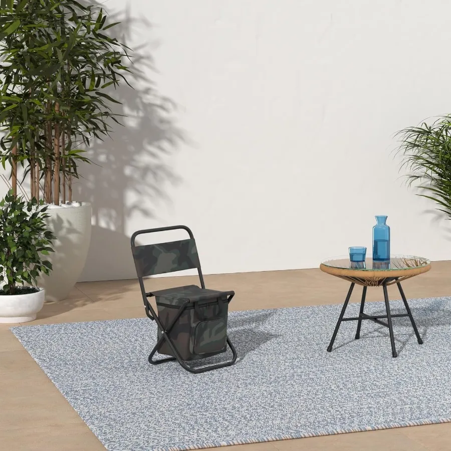 Cadeira de pesca compacta e dobrável com bolsa térmica integrada para pesca ao ar livre e acampamento, leve, portátil e confortável