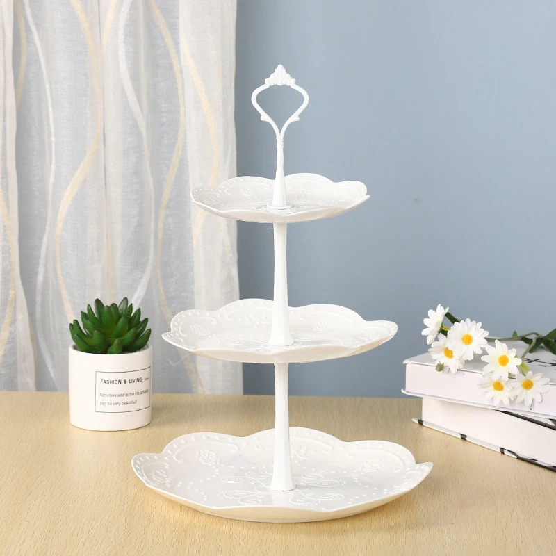 Afternoon Tea Wedding Plates Creative High Quality Pp Wedding Birthday Party Decoration White 3 Tier Home Hotel Tools