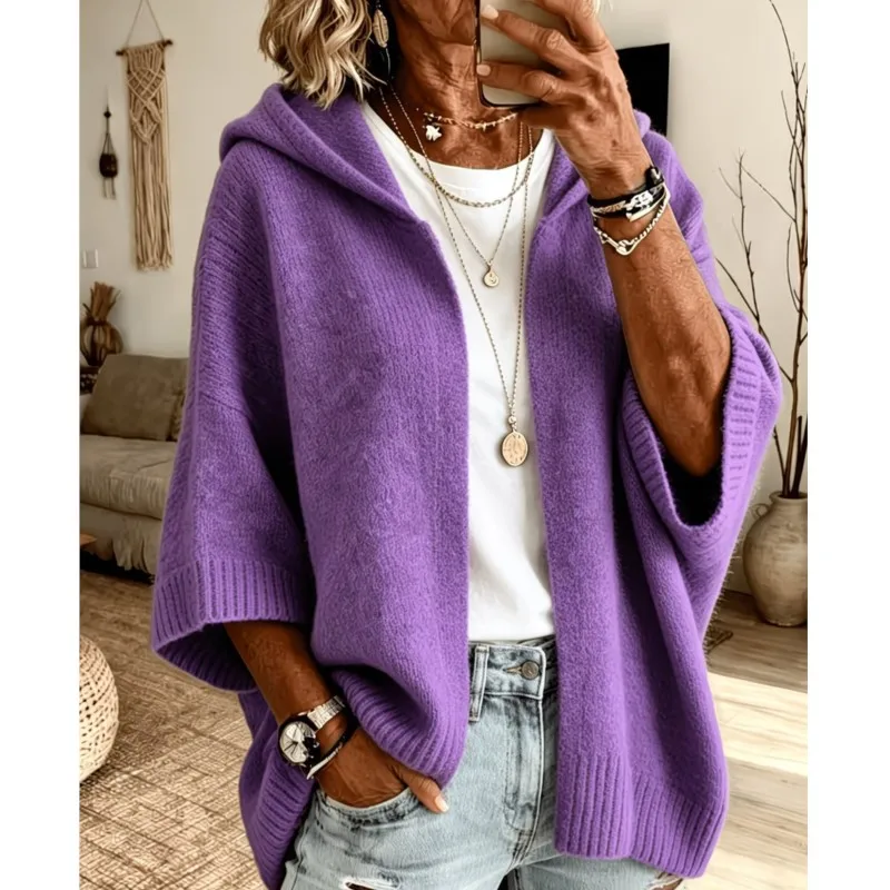 Simple Solid Color Knitted Cardigan Women's Spring Autumn Fashion Hooded Cardigan Sweater Jacket Ladies Sweaters Versatile Warm