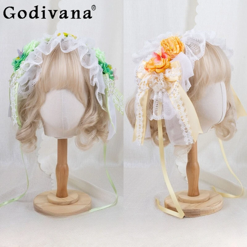 

Handmade Pure White Lace Bud Headband Women's Lolita Original Design Hair Accessories Girls Versatile Pastoral Style Headband