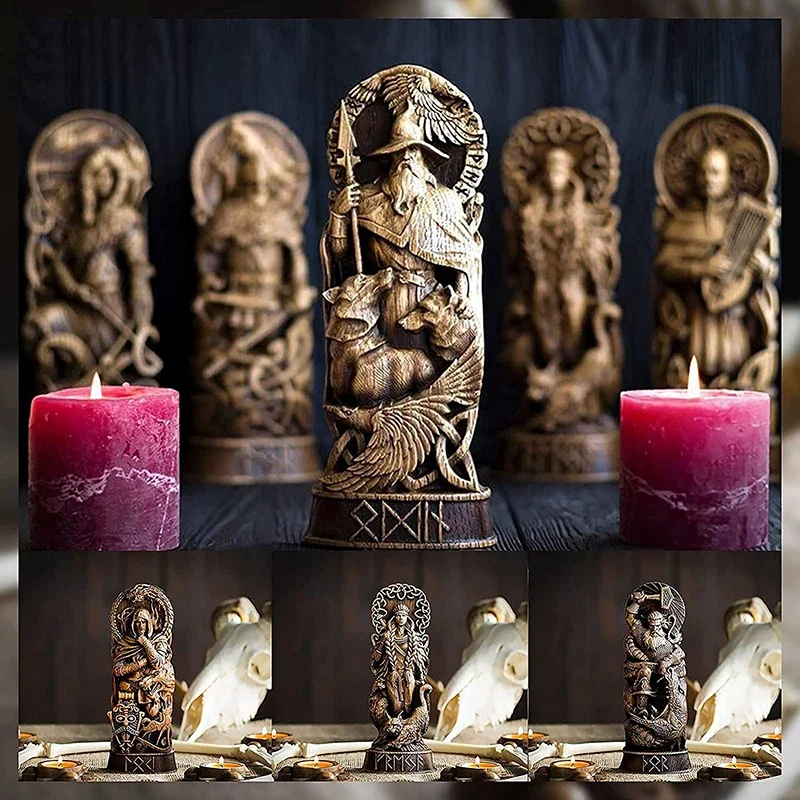 For Norse God Resin Statue Scandinavian Pantheon Home Wine Cabinet Rack Bookshelf Sculpture Podium Freyja Ornaments