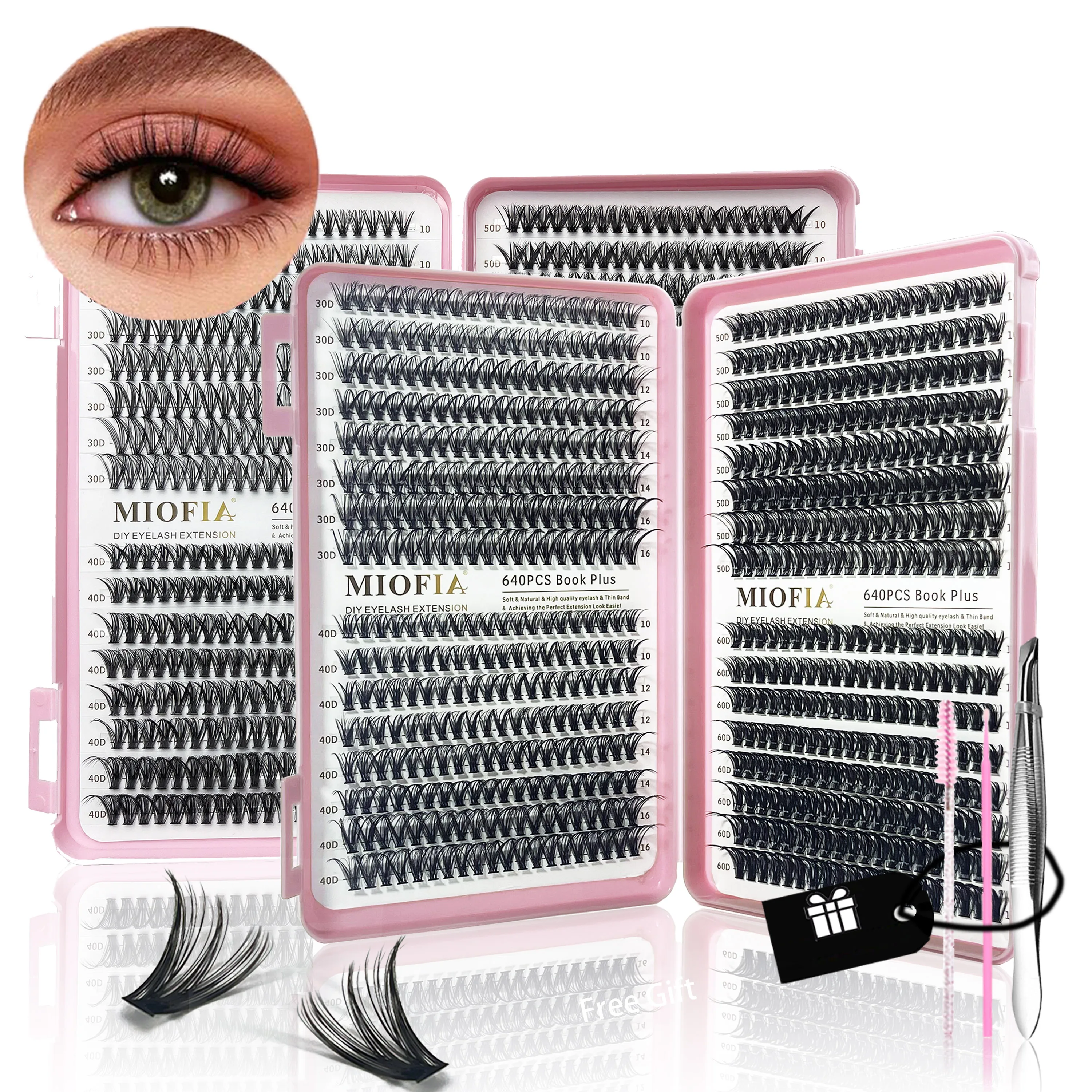 Zestaw do samodzielnego przedłużania rzęs, naturalny wygląd, puszyste, lekkie sztuczne rzęsy, 640 kępek/pudełko, pojedyncze pasma rzęs, narzędzie do makijażu