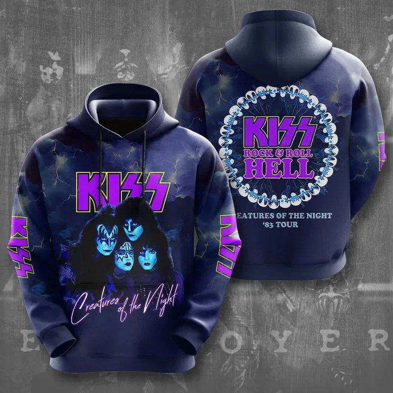 Rock Band Kiss Hoodies 3Dพิมพ์ผู้ชายผู้หญิงHip Hopขนาดใหญ่Pullover Hooded Sweatshirtsแฟชั่นStreetwear Manเสื้อผ้า