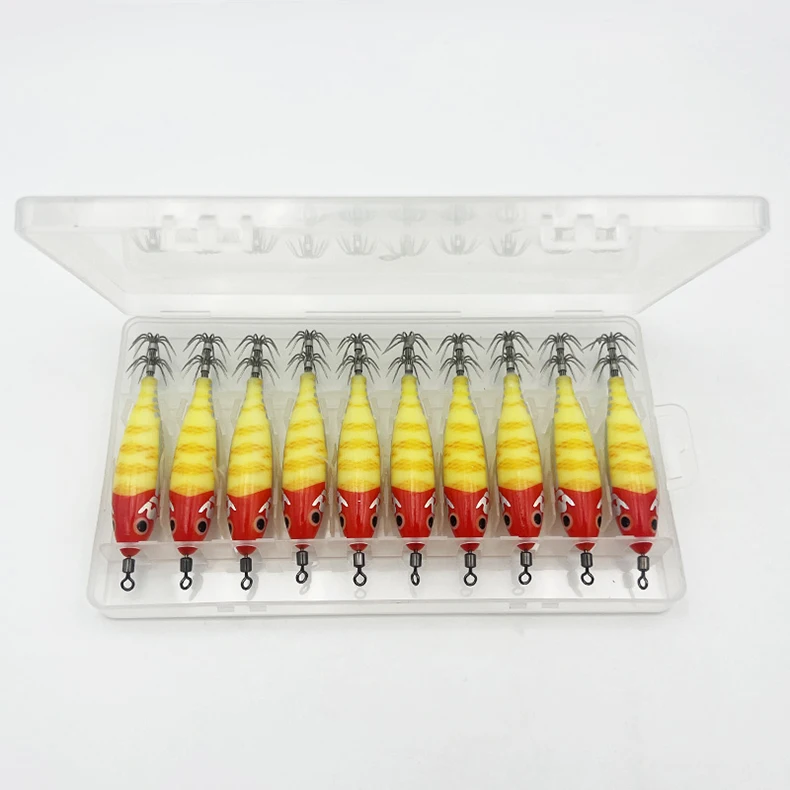 ShareShark 10 Stück/Box 8cm/5,7g Leuchtender Tintenfisch-Jig-Köder, Holz-Garnelen-Köder, Künstlicher Köder, Tintenfisch-Haken-Köder – Detail 8
